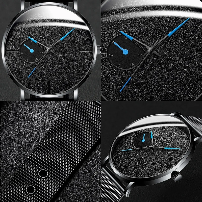 Ультра тонкие мужские часы повседневные минимализм брендовые кварцевые простые синие указки наручные часы с сетчатым ремешком деловые часы мужские часы