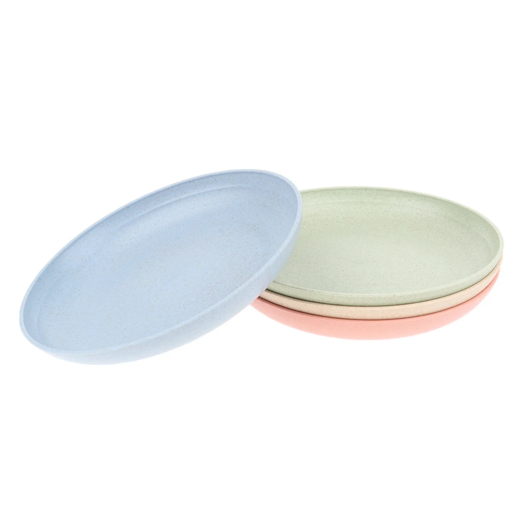 4 Pcs Wheat Straw Healthy Dinner Plates Serving Dishes Round Shape 20cm Dia. Outdoor Camping Home Dinner Lunch Dining Tool