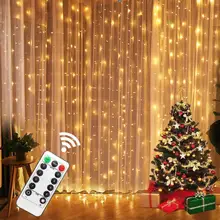 String Lights Christmas Decoration Remote Control USB Wedding Garland Curtain 3*3M Lamp Holiday for Bedroom Outdoor Fairy Lamp