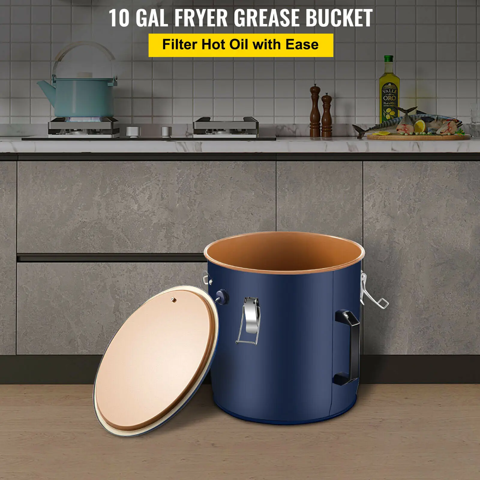 VEVOR 5/8/10 Gal Fryer Grease Bucket Oil Disposal Caddy With Lid&Filter Bag Thickened Steel Durable for Kitchen Commercial Use 3