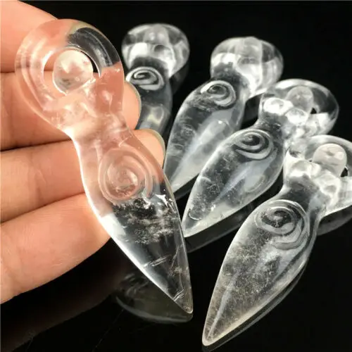 

1PCS natural transparent quartz carving goddess totem statue crystal skull healing
