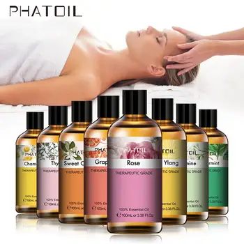 

PHATOIL 100ML Geranium Eucalyptus Pure Natrual Essential Oils Rose Aromatherapy Diffuser Lavender Jasmine Mint Orange Cloves Oil