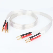 

New Hi-end ribbon audio speaker cable OCC silver plated Hi-end Loudspeaker Cable with gold plated banana plug