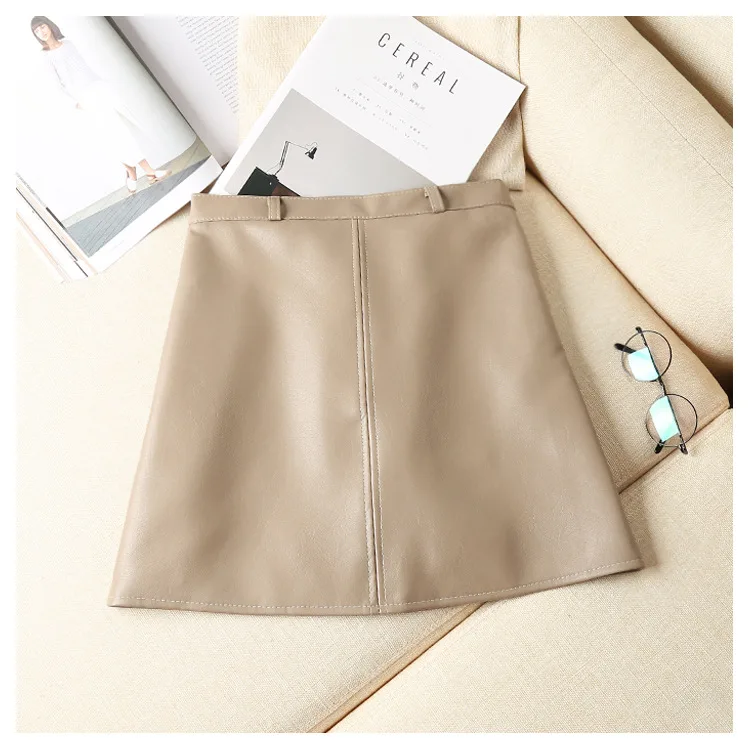 PU Leather Autumn Winter New Women Skirt High Waist Solid Sashes Mini Skirt A-Line Korean Above Knee Skirt