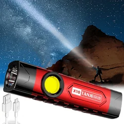 Lampe de poche Portable à LED Rechargeable par USB, avec perles XPE + COB, 4 Modes d'éclairage, pour aventure, Camping, pêche, puissante 