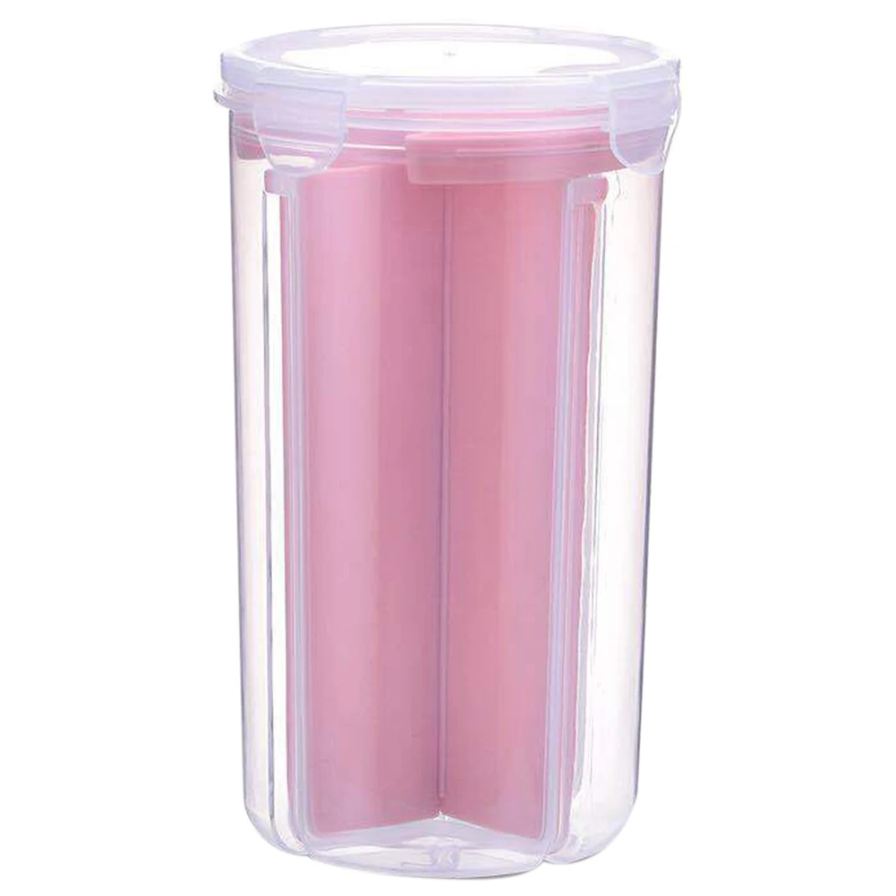 Контейнер для риса, пищевой вращающийся, нескользящий, многофункциональный, герметичный, пластиковый контейнер для хранения, влагостойкий, 4 сетки с пряжкой, прозрачный - Цвет: Pink L