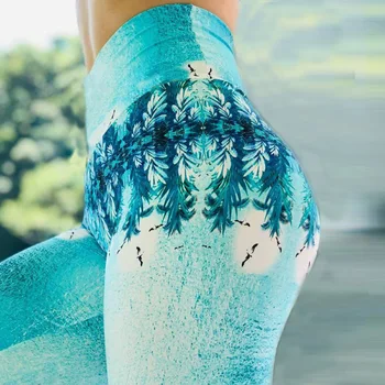 

Hollow Star Pattern Printing Fitness Sportswear Elastic Force Leggings Vintage Blue High Waist Breathable Polyester Leggings