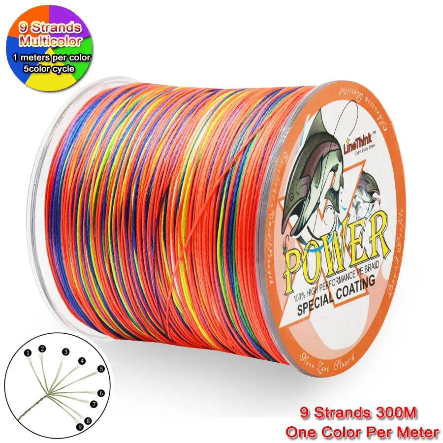 Power Braided Fishing Line 9 Strands 300m Multicolor Multifilament