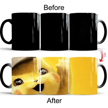 

Drop Shipping 1Pcs 350ml New Cartoon Pikachu Color Changing Mugs Morning Milk Tea Creative Ceramic Cups Best Gift for Children
