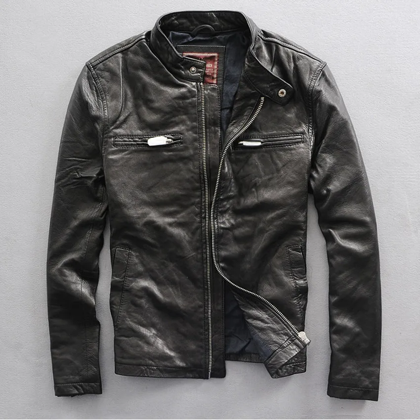 genuine men Classic super soft sheepskin short slim fit wind jacket black limited edition men's leather coat thin | Мужская одежда