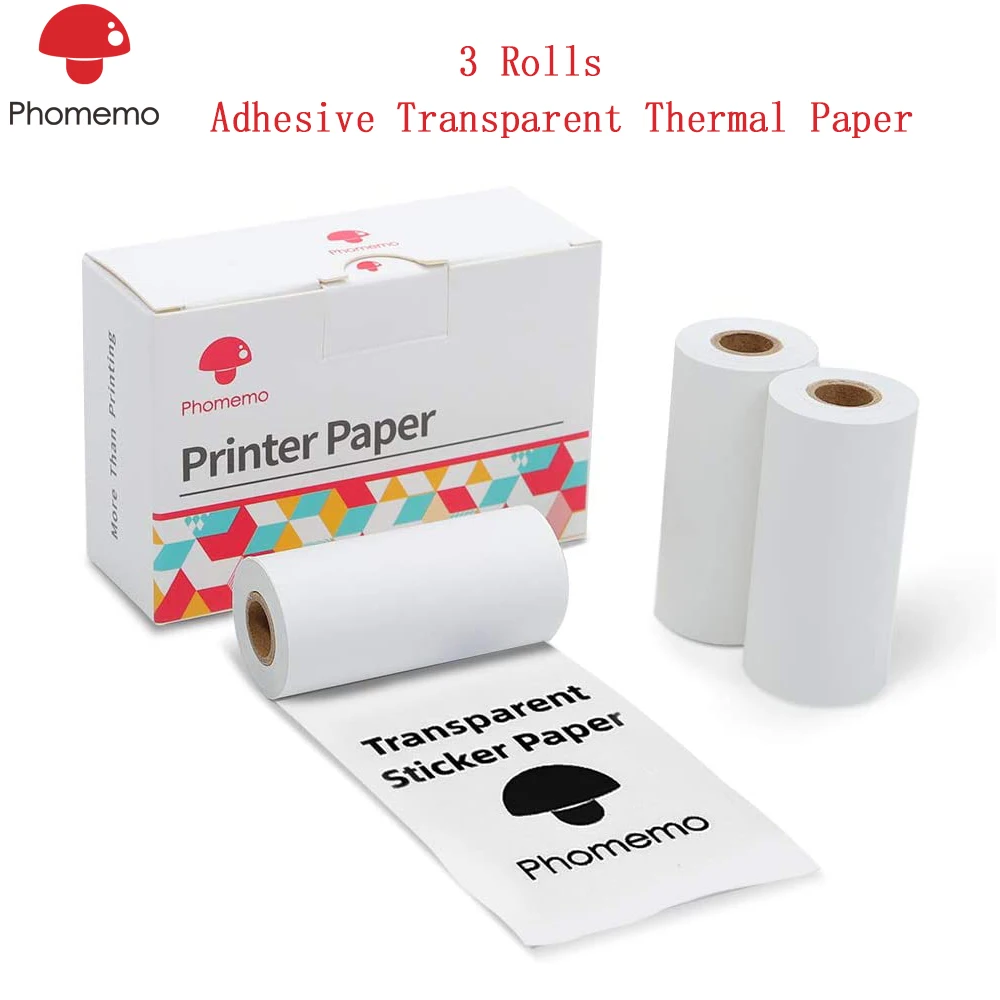 

Original Phomemo 3 Rolls Adhesive Transparent Thermal Paper for Phomemo M02/M02S/M02 Pro Printer 50mm x 3.5m High Quality