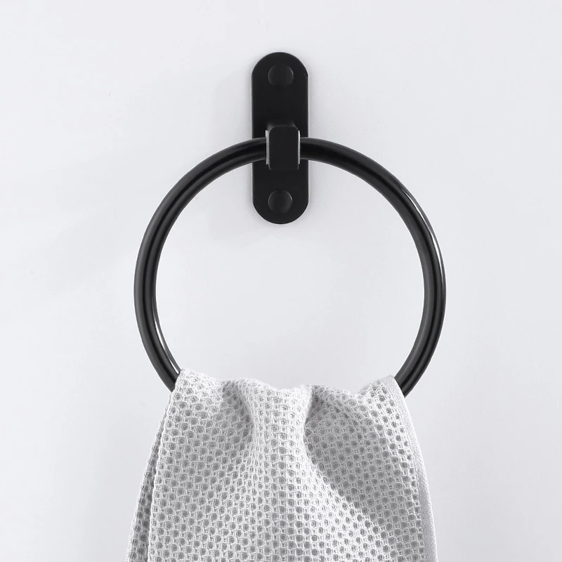 Modern Wall Mounted Towel Holder Ring Round Black Rack Kitchen Storage Shelf Bathroom Accessories Hardware | Обустройство дома