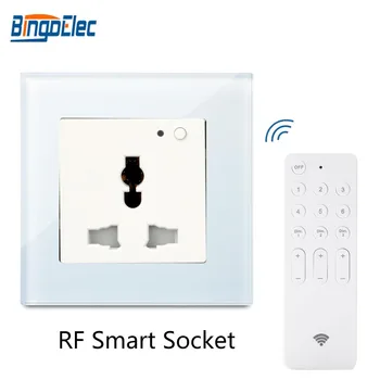

Bingoielec Remote Universal Wall Socket Tempered Crystal Glass Panel EU Standard RF 433.92 MHZ Socket Control by Controller