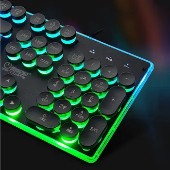 

Gaming Keyboard Round Glowing Keycap Metal Panel Backlit USB Wired Keyboard 28GE
