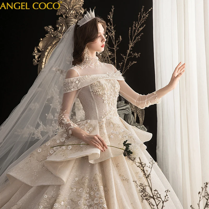 High Quality Wedding Dress 2020 Luxury Bridal Dress Gorgeous Shiny Beadwork Handwork Flower Cathedral Train Vestido De Noiva High Quality Wedding Dress 2020 Luxury Bridal Dress Gorgeous Shiny Beadwork Handwork Flower Cathedral Train Vestido De Noiva