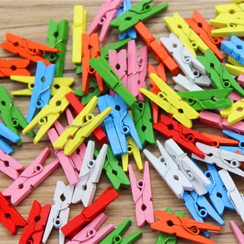 

20pcs/Lot Mini Colorful 2.5cm Small Clip Wooden Color Photo Clothespin Folder Home Decoration