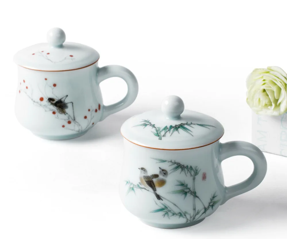 Цзиндэчжэнь Celadon керамическая чайная чашка с крышкой фильтр офисная Личная чашка подарок чайная чашка посуда чайные аксессуары