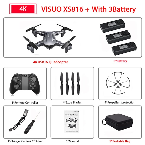 micro rc helicopter Visuo XS816 RC Drone with 50 Times Zoom WiFi FPV 4K /720P Dual Camera Optical Flow Quadcopter Foldable Selfie Dron VS SG106 E58 RC Helicopters cheap RC Helicopters