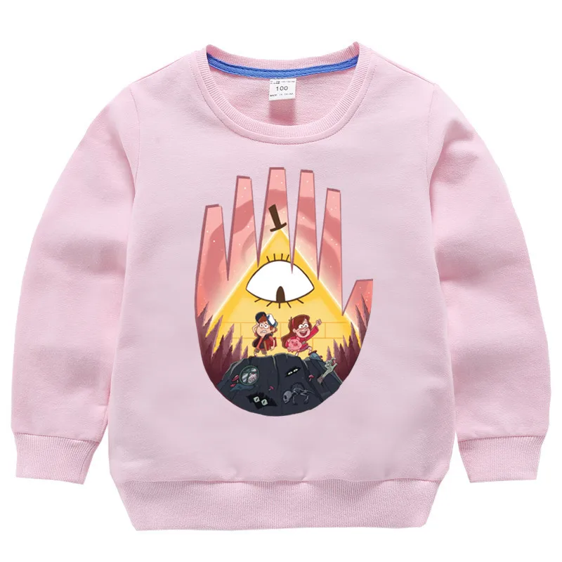 Детская Гравитация падает на медаль Диппер печати хлопковые толстовки с капюшоном для девочек детский хлопковый пуловер Топы для маленьких мальчиков осенняя одежда - Цвет: T127G-pink