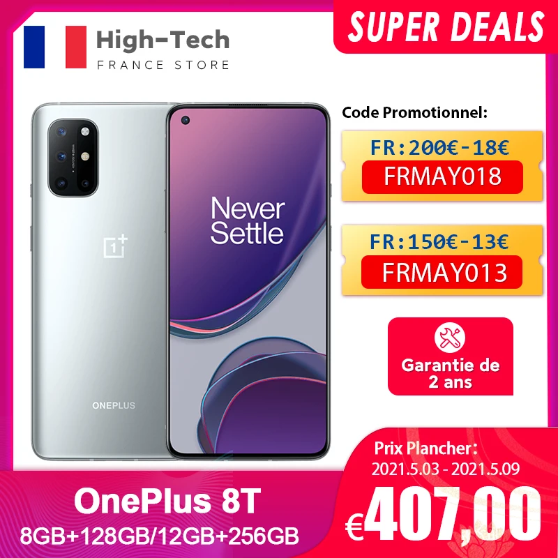 OnePlus 8 T 8 T versión Global Smartphone Snapdragon 865 5G 6,55 120Hz Pantalla AMOLED 48MP Quad cámara trasera 4500mAh