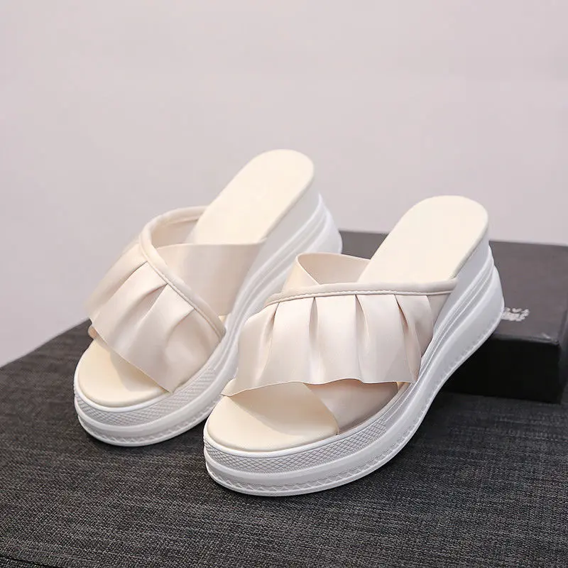 moda sapatos de plataforma de sola grossa chinelos de salto alto