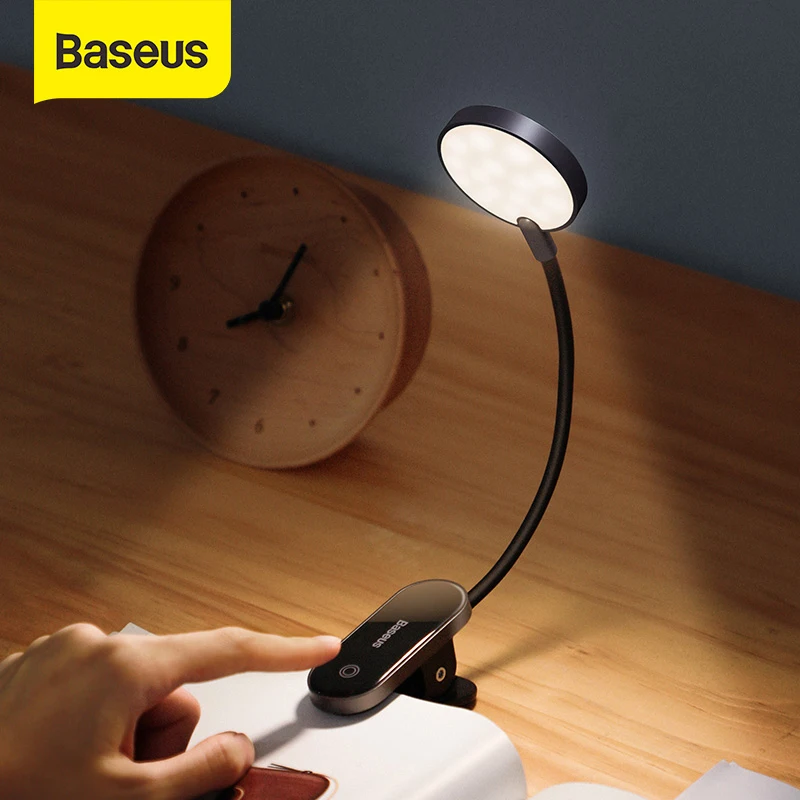 Baseus LED Clip Table Lamp Stepless Dimmable Wireless Desk Lamp Touch USB Rechargeable Reading Light LED Night Light Laptop Lamp