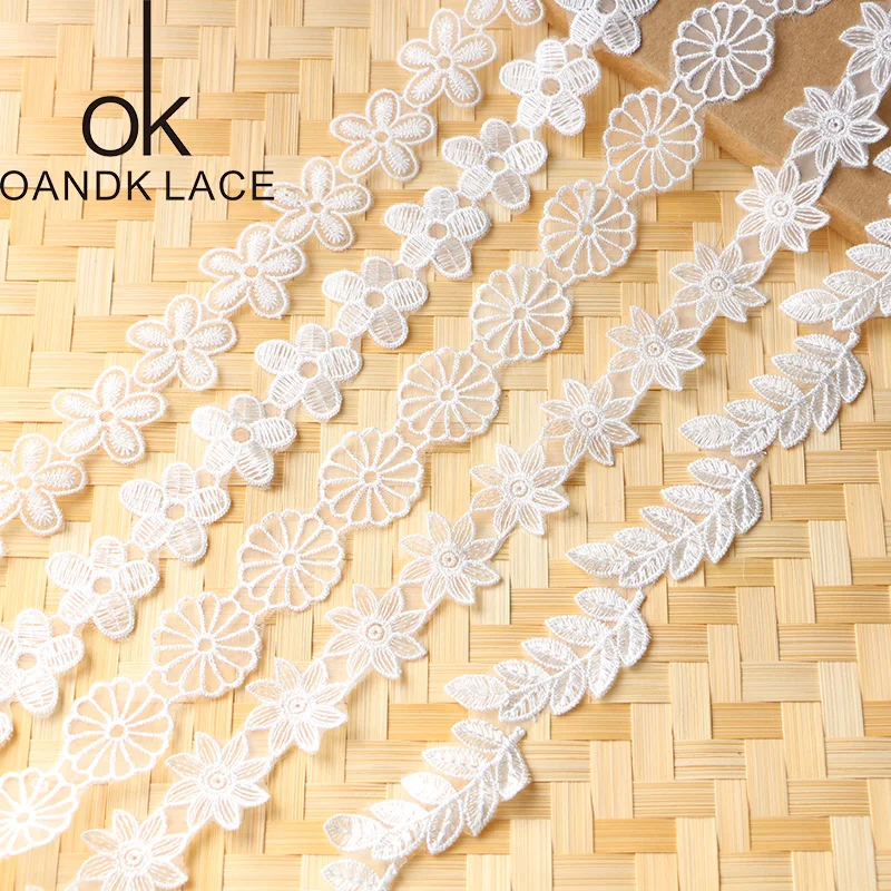 White Embroidered Flower Lace Trim Applique Headband lace ribbon lace garment accessories lace sewing supplies lace sewing accessories lace hair accessories lace decoration lace accessories Craft Sewing 2 Yards Knitting DIY Handmade Patchwork Ribbon Sewing