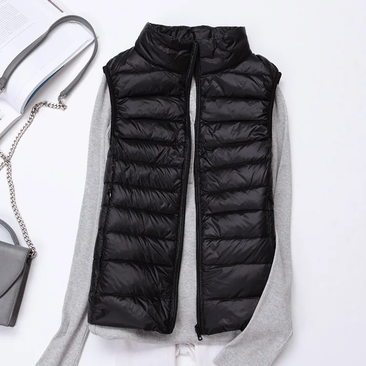 Coats Winter Women Down Vest Fashion Female Sleeveless Vest Jacket Warm Down Jacket Plus Size Women Sleeveless Jackets Autumn - Цвет: Черный