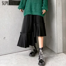 SuperAen, нестандартные юбки для женщин, осень и весна, новинка, сплошной цвет, хлопок, для девушек, юбки с высокой талией, плюс размер, сетчатые юбки