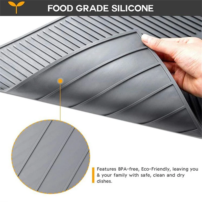 Folding Draining Mat, 43x33cm Silicone Draining Board Mats Dish