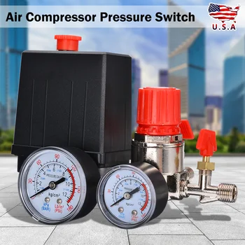 

240V Air Compressor Pressure Valve Switch Control Manifold Relief Regulator Gauges Fittings Lighting Accessories Switches