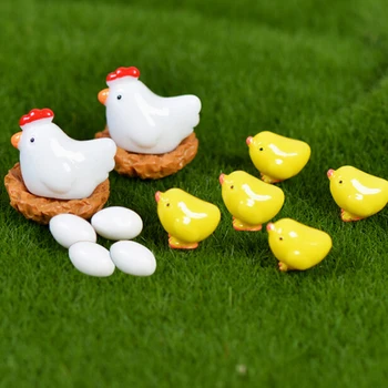

DIY 2-13PCS Hen Chicken Chick Egg Nest Small Pasture Statue Miniatures Ornament For Fairy Garden Dollhouse Plant Decoration