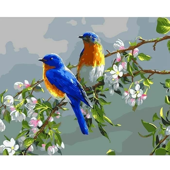 

Bluebirds Flowers Acrylic Oil Painting By Numbers on Canvas Wall Arts Decoration-Dropship