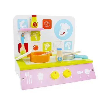 

Wooden Kitchen Toy Set Pretend Playing Toy Cooktop with Cookware Accessories for Girls Gift