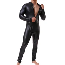 Męskie skórzane lateksowe Body Catsuit czarne błyszczące erotyczne bielizna Body Body Wear One Piece kombinezon trykot kostiumy tanie tanio CN (pochodzenie) WH-C18 NYLON spandex