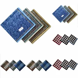 Mouchoir de poche Vintage en coton pour hommes, 3 pièces, costume d'affaires, accessoires de poche, carré, fleur royale, treillis, 43x43cm 