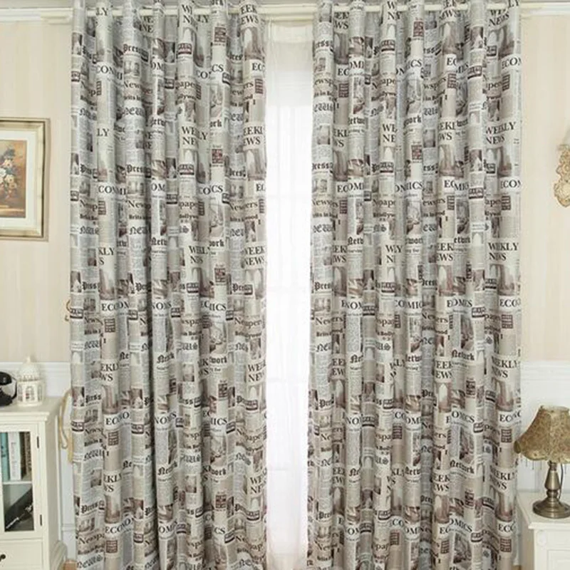 

Newspaper Printed Curtain Door Window Curtain for Living Room Bedroom Blackout Curtain Treatment Drape Finished Curtain