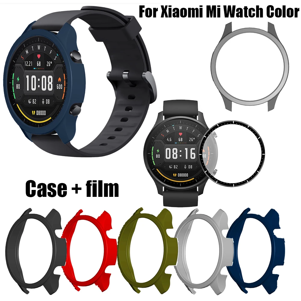 

PC Protective Case Cover + Film For Xiaomi MI Watch Color Smart Replacement Hard Protection Cases Bumper Wristband Accessories
