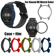 PC Protective Case Cover + Film For Xiaomi MI Watch Color Smart Replacement Hard Protection Cases Bumper Wristband Accessories