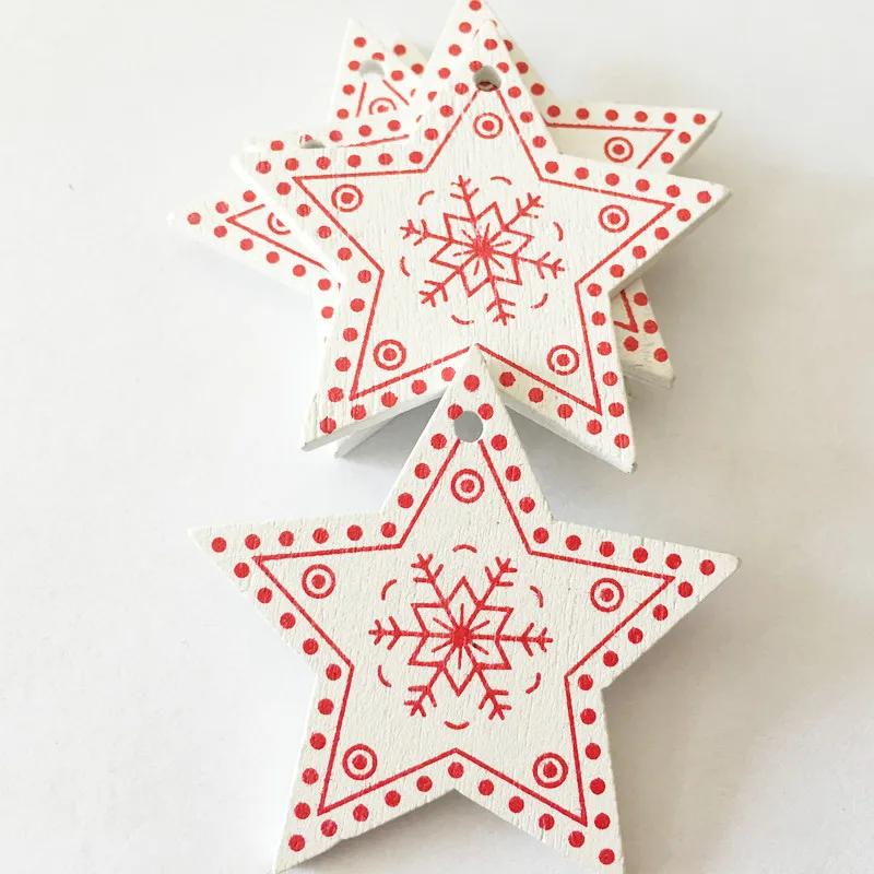 Christmas Tree Decorations 10Pcs Wood Xmas Ornament New Year Pendants Gifts Christmas Home Decor Navidad Natal Kerst Decoratie - Цвет: Star White 2