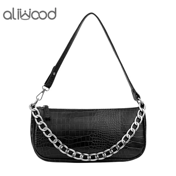 

aliwood Simple Elegant Crocodile Leather Women bag Chain Female Shoulder Bags Baguette Bag Armpit Bag Small Handbags Phone Purse