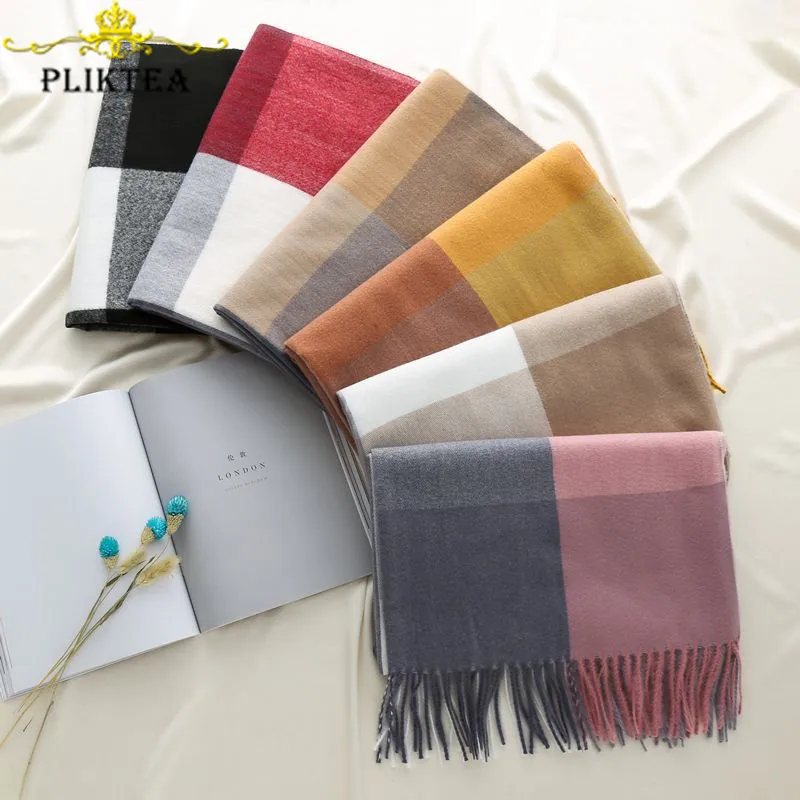 

PLIKTEA Colorful Plaid Scarf for Women Soft Faux Cashmere Winter Scarves Warm Female Poncho Plaid Pashmina Merino Wool Shawl
