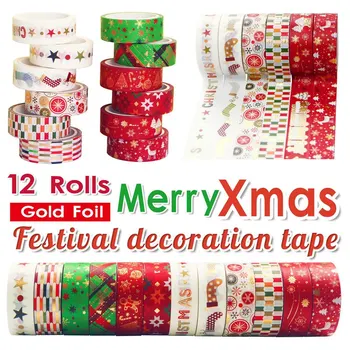 

12PCS Kawaii Christmas Washi Tape Set Rice Paper DIY Planner Adhesive Tape 15mm*5m Masking Tape School Supplies Stationery