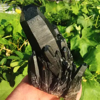 

Naturally beautiful black quartz crystal cluster - like pineapple cluster - like backbone crystal with white shiny crystals