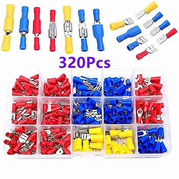 

320Pcs/set Cable Lugs Assortment Kit Wire Flat Female and Male Insulated Electric Wire Cable Connectors Crimp Terminals Set Kit