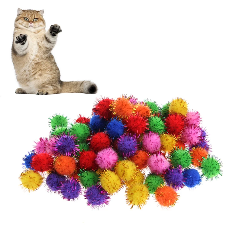 100 шт цветные мини блестящие мишуры шары маленькие помпоны для кошачьих игрушек