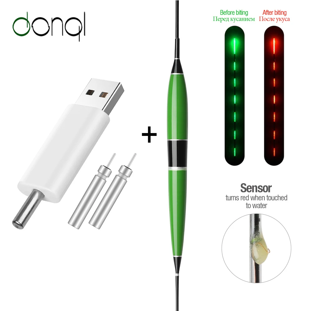 DONQL умный светодиодный поплавок для рыбалки+ USB зарядное устройство перезаряжаемая батарея рыбный укус автоматически напоминает изменение цвета Ночной поплавок