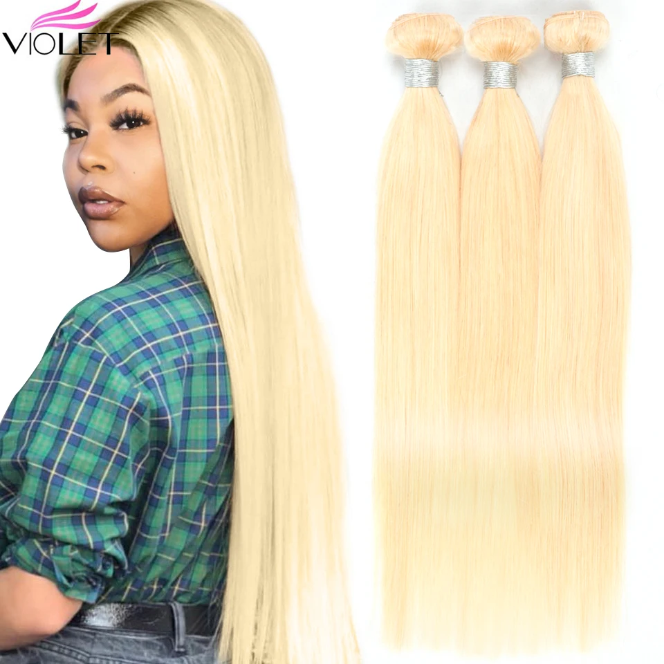 

VIOLET Brazilian Straight 613 Blonde bundle 100% Human Hair Weave 613 Color 1/ 3/ 4 PC Non Remy Honey 8-26 Inch Hair Extensions