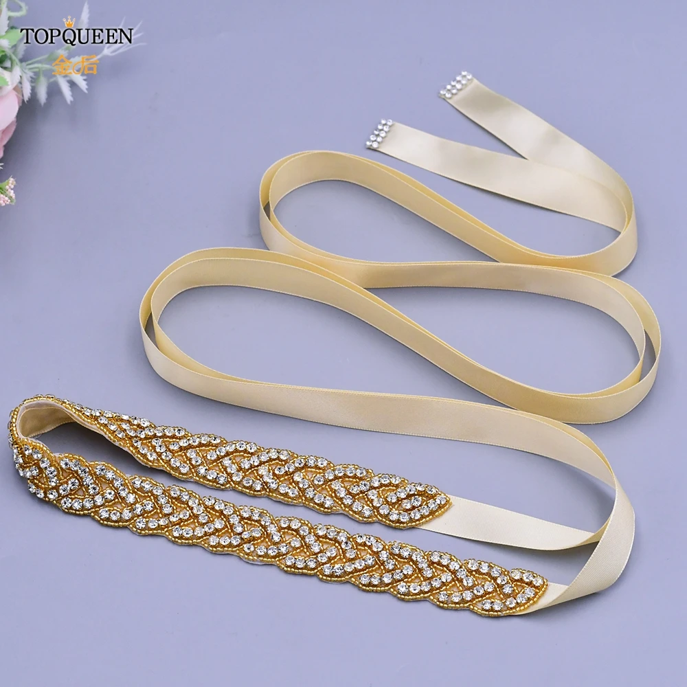 TOPQUEEN S216-G свадебный пояс лента со стразами золотые стразы для свадебного пояса с