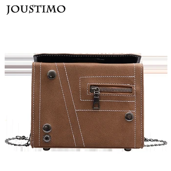 

Women Bags Brown Square Purses Solid Fabric Rivets Shoulder Messenger Bag Personality Casual Box Handbags Female Crossbody Bags